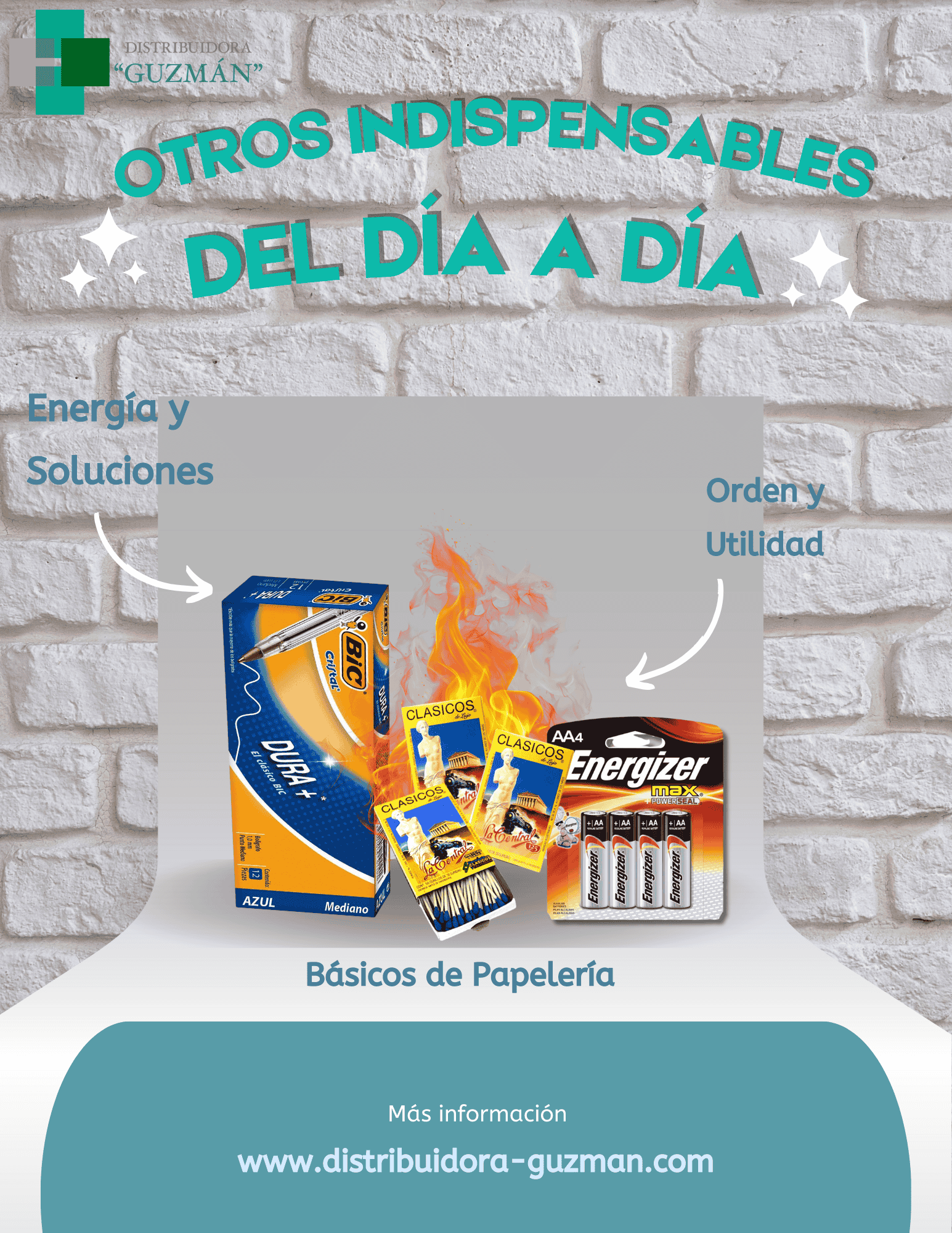 Productos imprescindibles al mayoreo - Pilas, encendedores, papelería - Distribuidora Guzmán Guanajuato